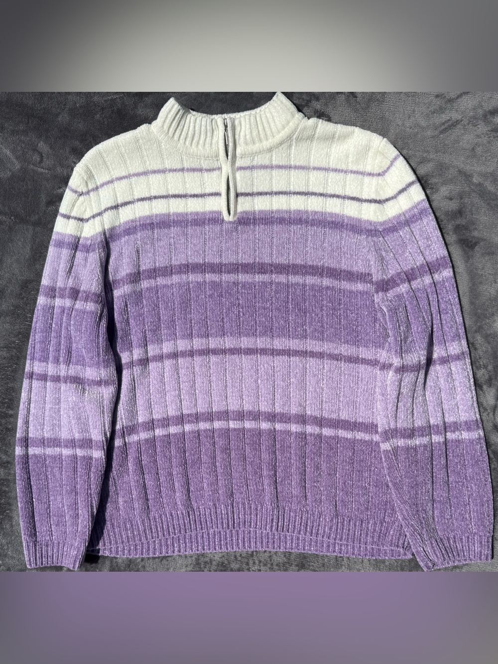 Alfred Dunner Purple Half-Zip Ribbed Sweater